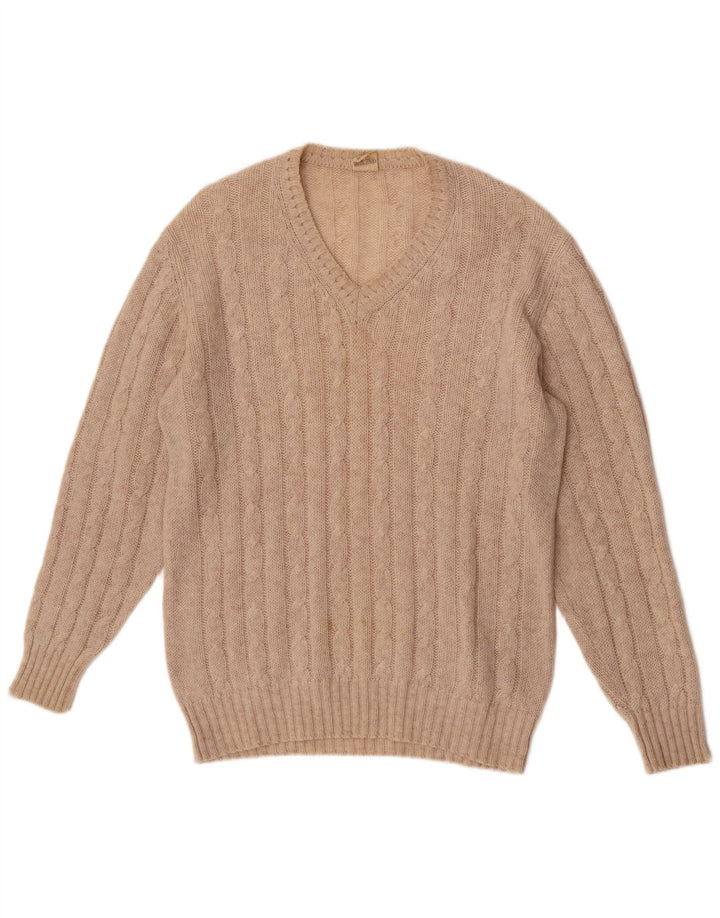 Vintage Herre V-hals sweater IT 56 XL Beige Uld