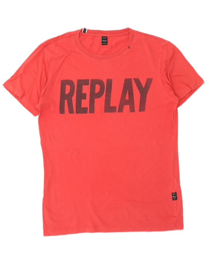 REPLAY Herre Grafisk T-Shirt Top Medium Rød Bomuld