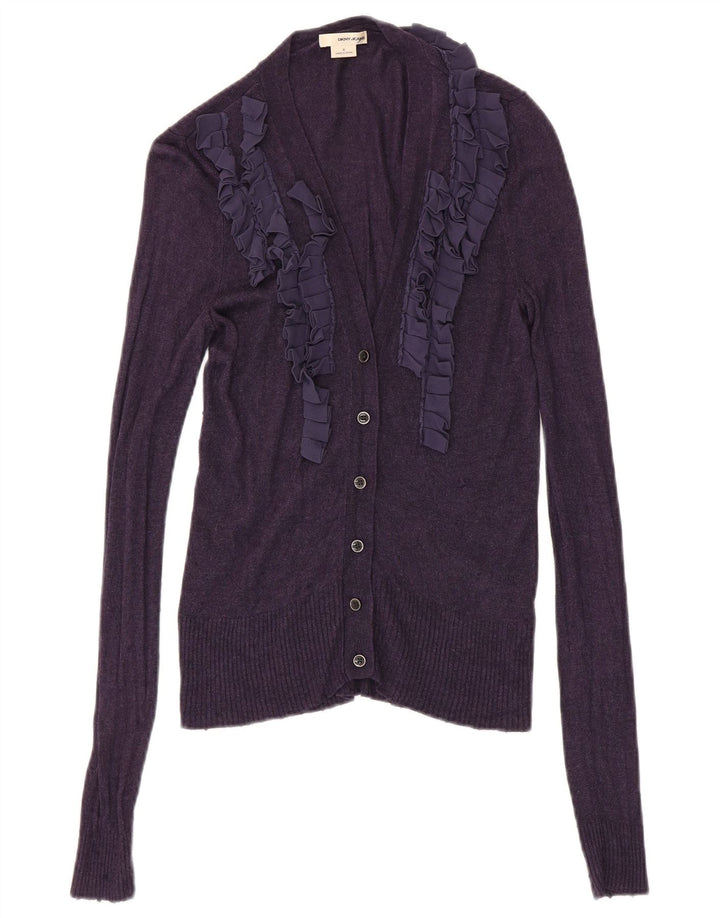 Dkny Dame Flæse Front Cardigan Sweater UK 8 Small Purple Rayon