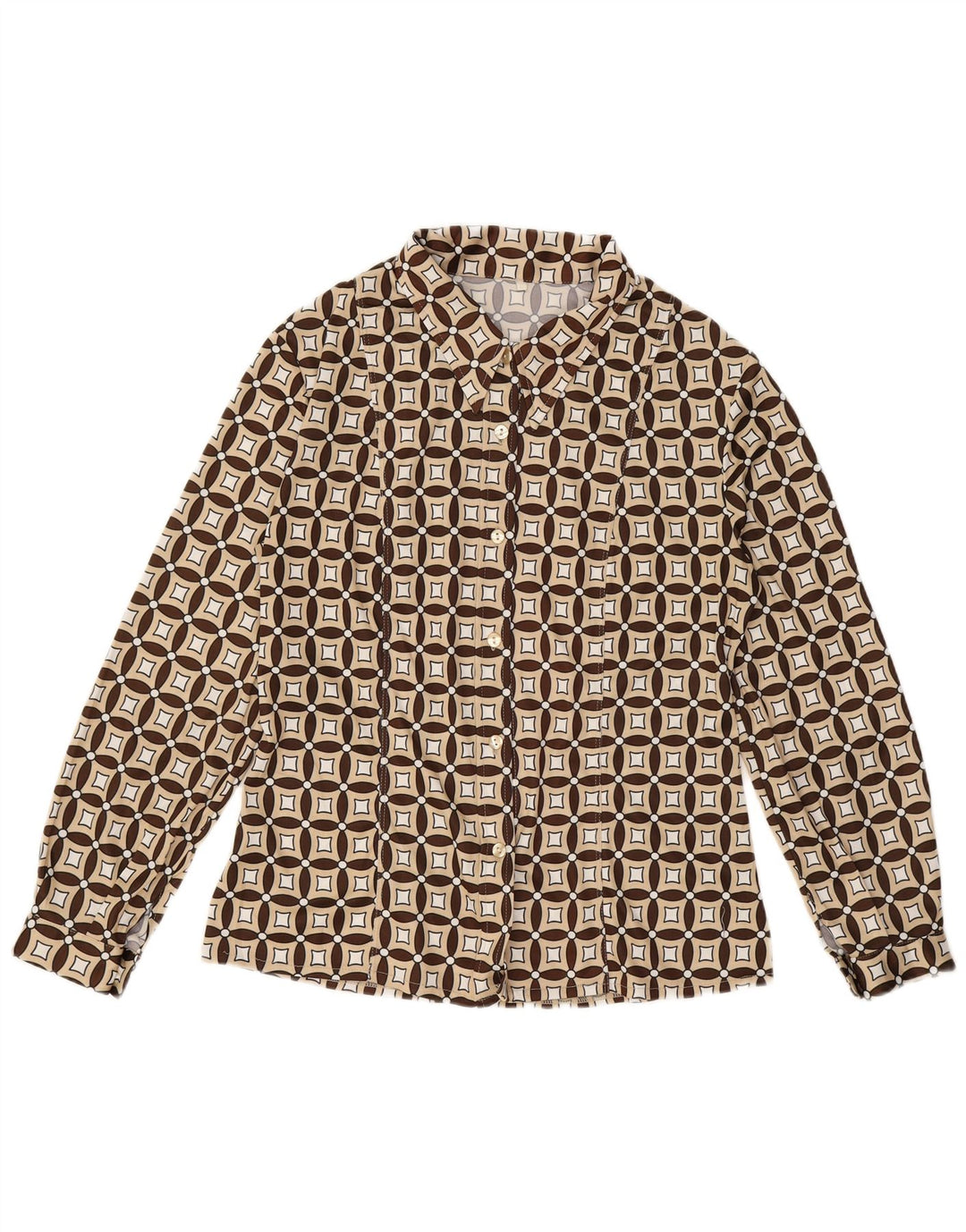 VINTAGE Dameskjorte UK 16 Stor Beige Geometrisk Uld