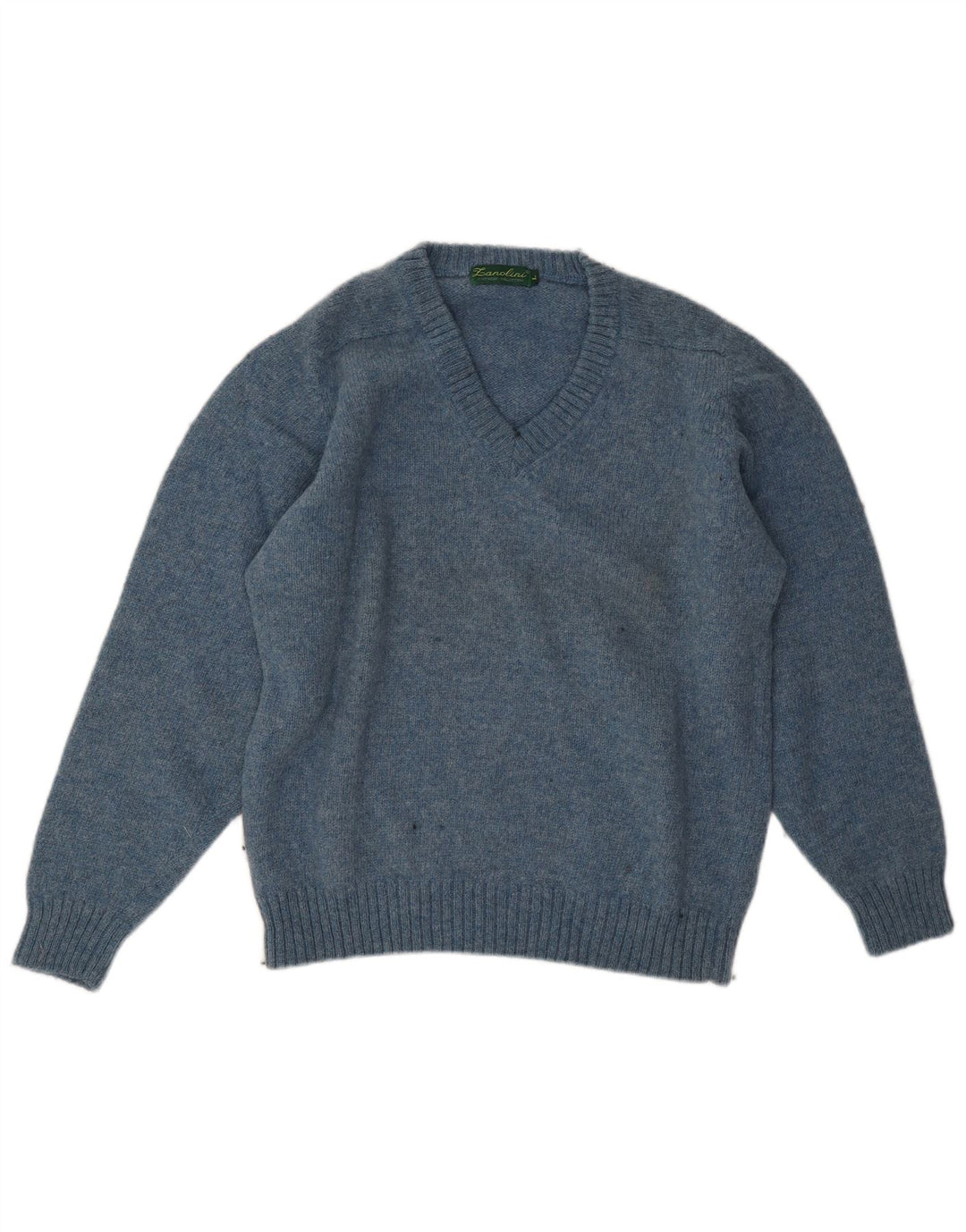 Zanolini Dame V-hals sweater UK 14 Stor Blå Virgin Wool