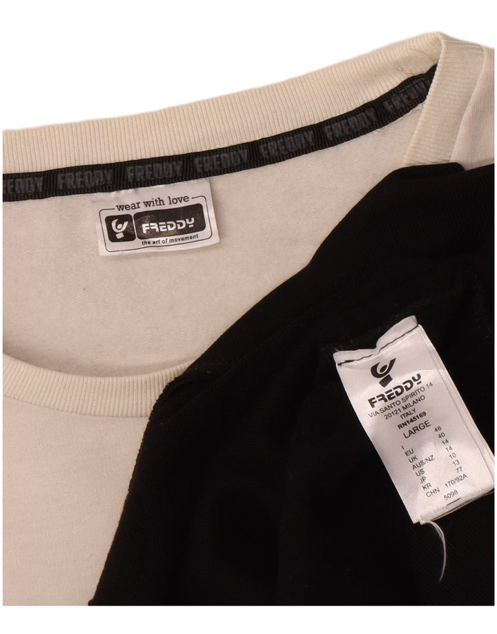 Freddy Dame Grafisk Sweatshirt Jumper UK 14 Stor Sort Colourblock