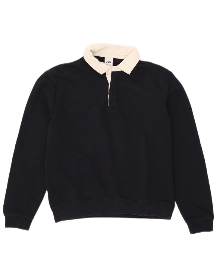Zara Herre Polo Neck Sweatshirt Jumper Small Navy Blue Colourblock
