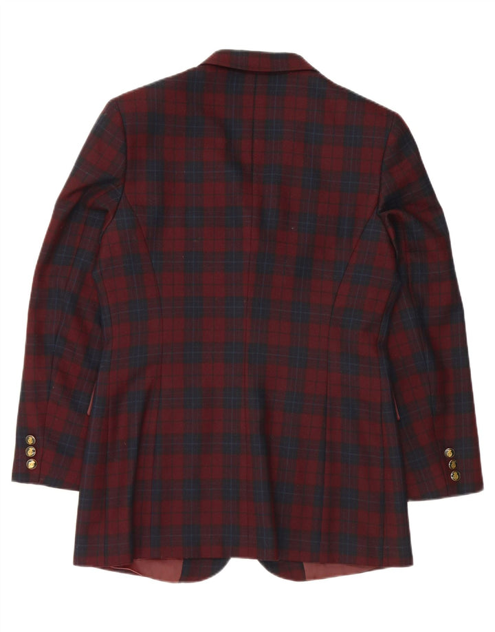 VINTAGE Womens 3 Button Blazer Jacket IT 46 Large Burgundy Check Acrylic