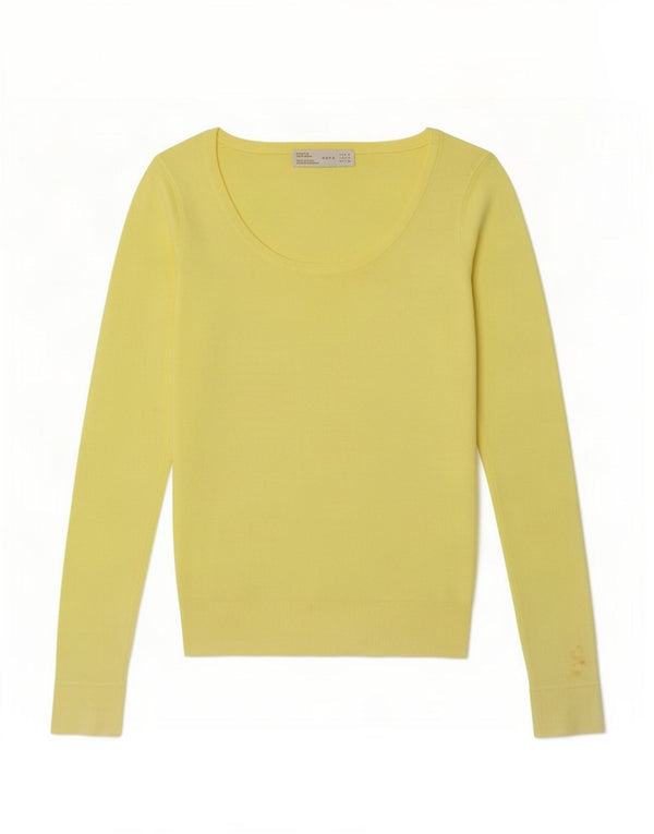 Zara Dame Boat Neck Jumper Sweater UK 10 Small Yellow Rayon