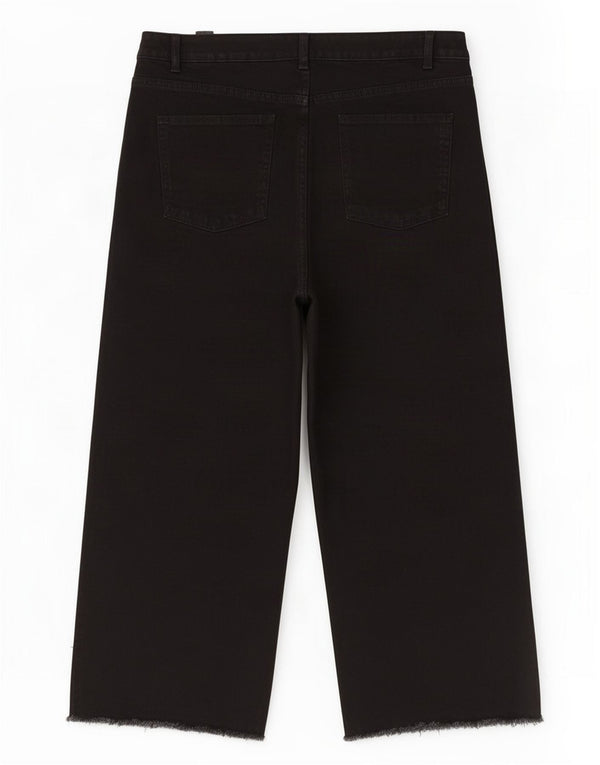 Marks & Spencer Kvinder Brede Ben Cropped Jeans UK 18 XL W36 L25 Sort Bomuld