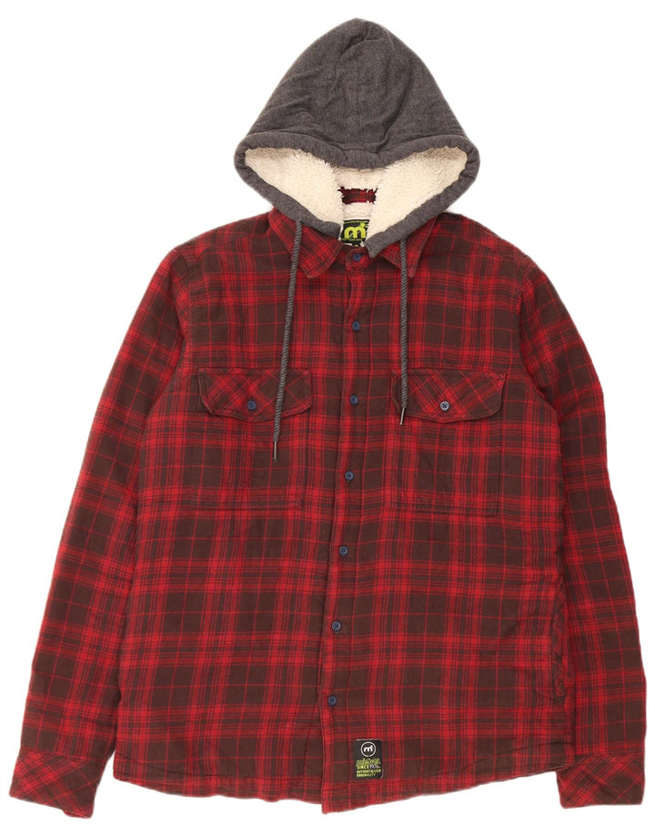 Mistral herre hætte skovhugger flannel skjorte medium rød ternet bomuld