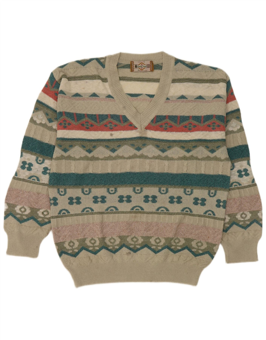 South Coast Herre Regular Fit Jumper Sweater Stor Beige Geometrisk Retro