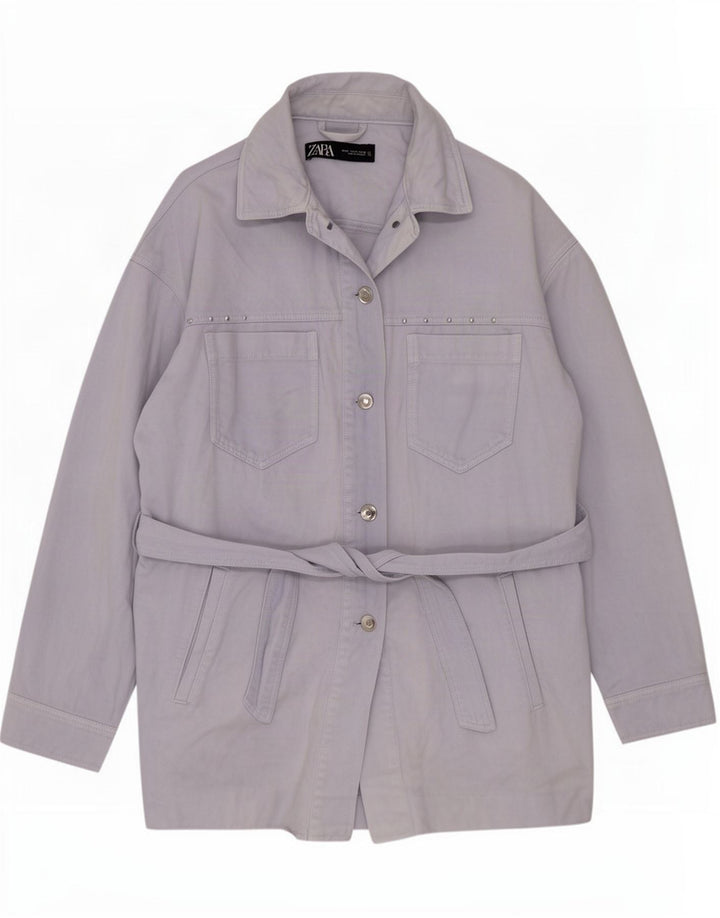 Zara Kvinder Oversized Utility Jacket UK 14 Medium Blue Cotton