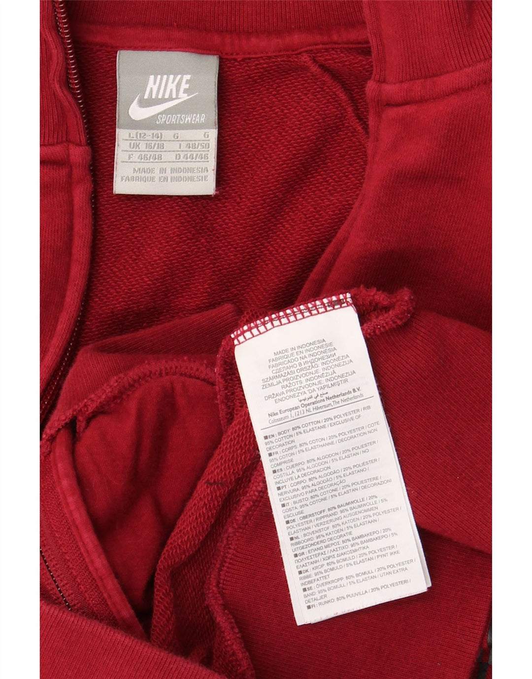 Nike træningsdragt topjakke til kvinder UK 16/18 Stor rød farveblok bomuld