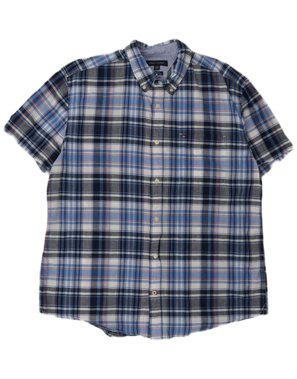 Tommy Hilfiger Mens Short Sleeve Regular Fit Shirt XL Blue Check Cotton