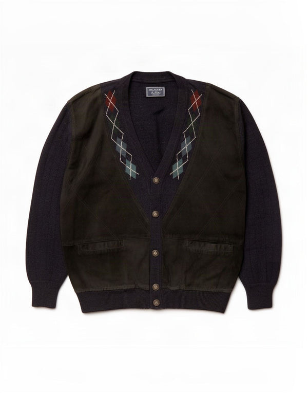 Malagrida Mens Cardigan Sweater XL Navy Blue Argyle/Diamond Viscose