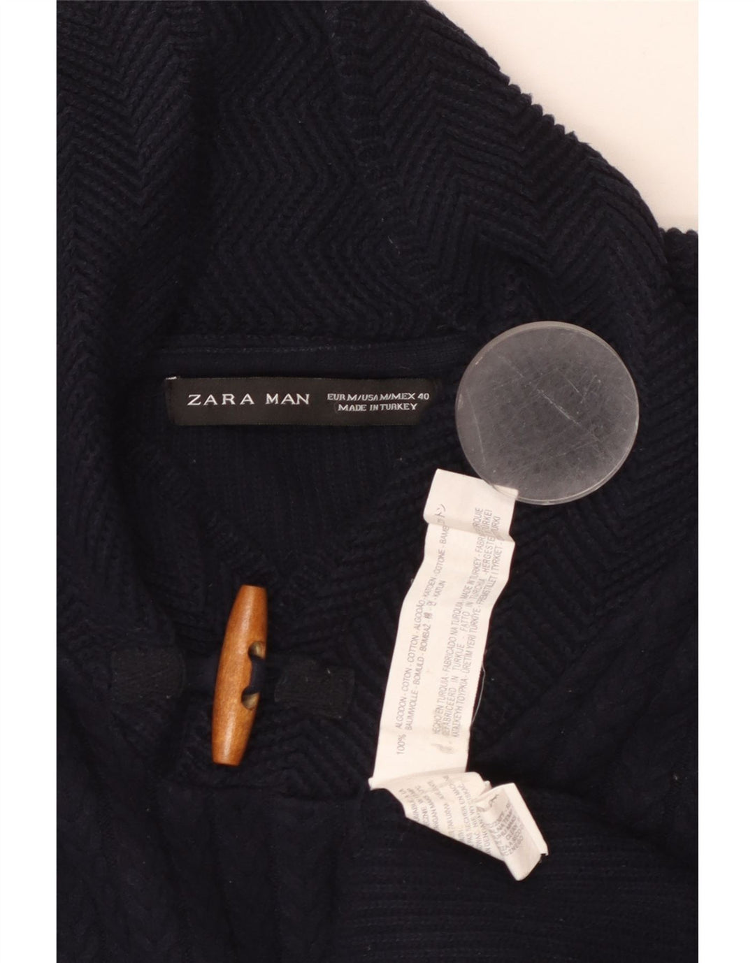 ZARA Herre sjalhalstrøje sweater Medium marineblå bomuld