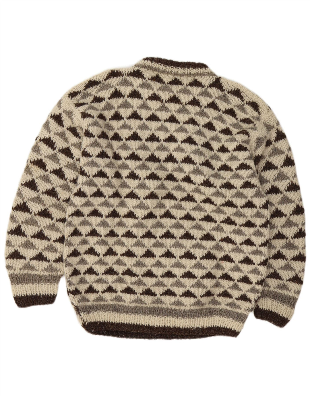 Vintage Herre rund hals sweater Medium Off White Geometrisk
