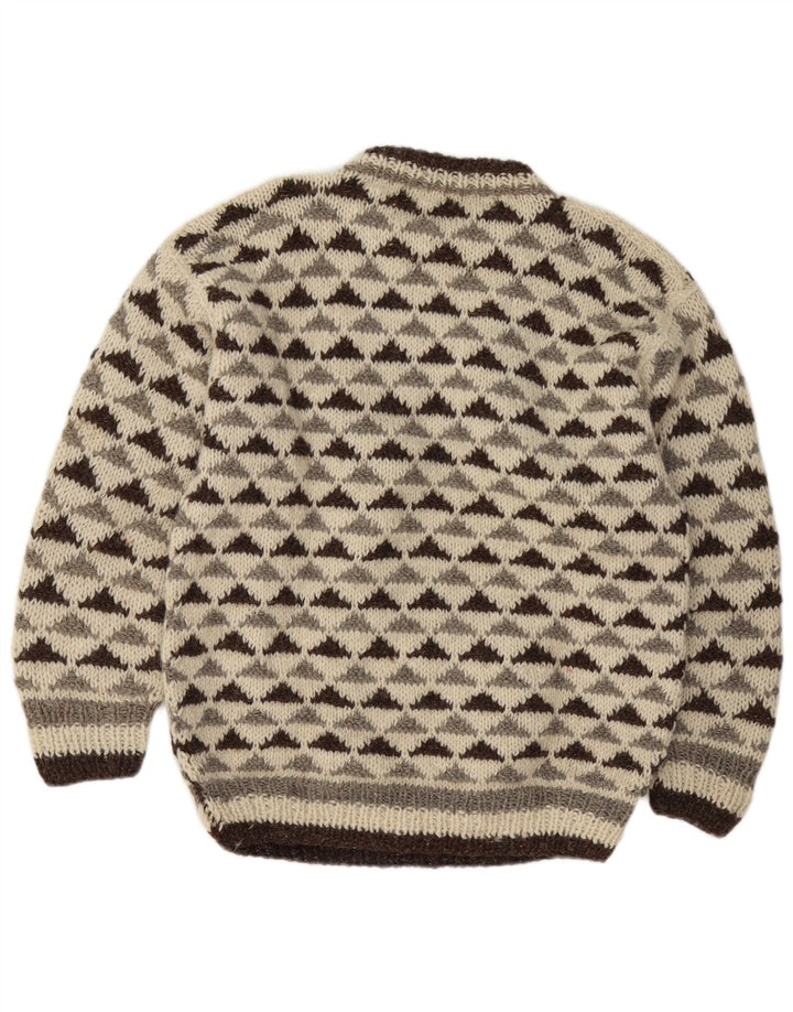 Vintage Herre rund hals sweater Medium Off White Geometrisk