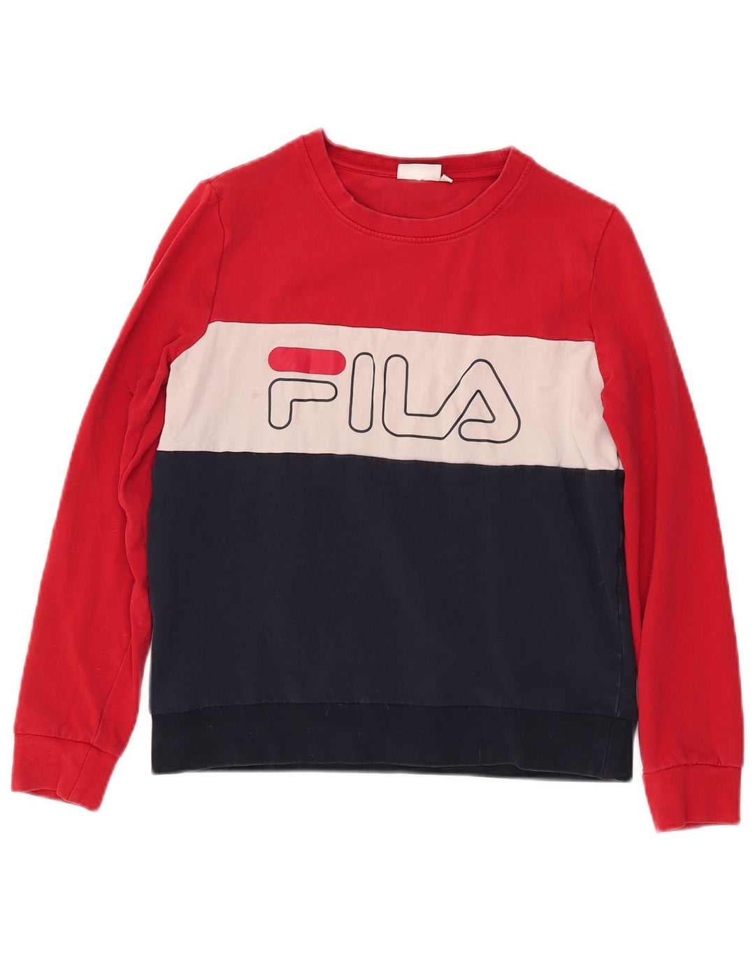 FILA Graphic Sweatshirt Jumper UK 10 Small Navy Blue Colourblock