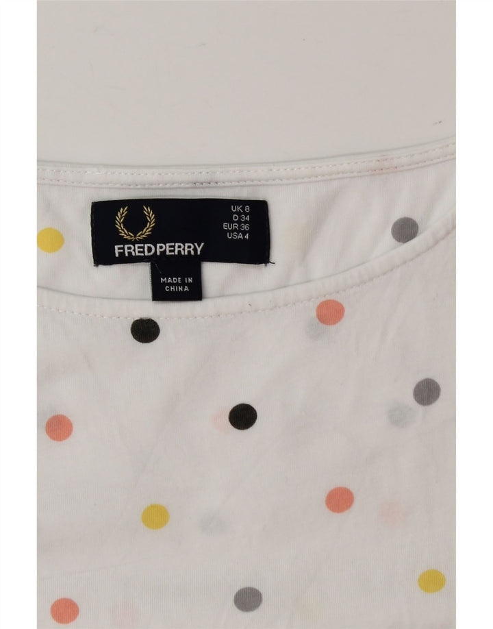 FRED PERRY Womens T-Shirt Top UK 8 Small White Polka Dot Vintage Fred Perry and Second-Hand Fred Perry from Messina Hembry 