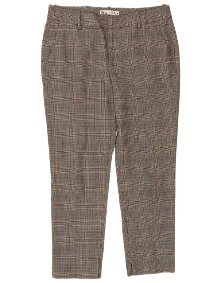 Zara Womens Cropped Trousers EU 40 Medium W30 L28 Grå ternet polyester