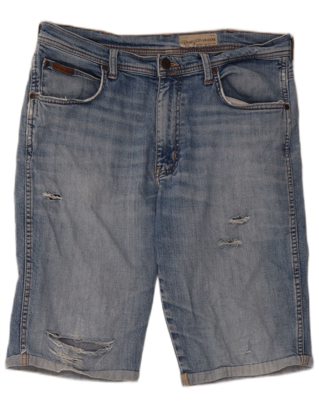 Wrangler Herre Distressed Denim Shorts W34 Large Blue Cotton