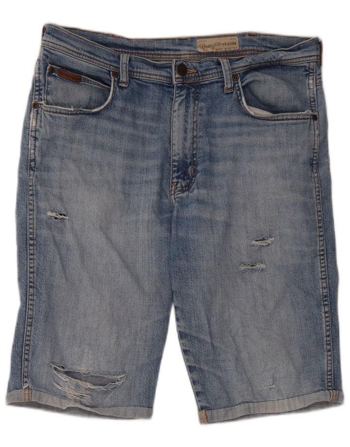 Wrangler Herre Distressed Denim Shorts W34 Large Blue Cotton