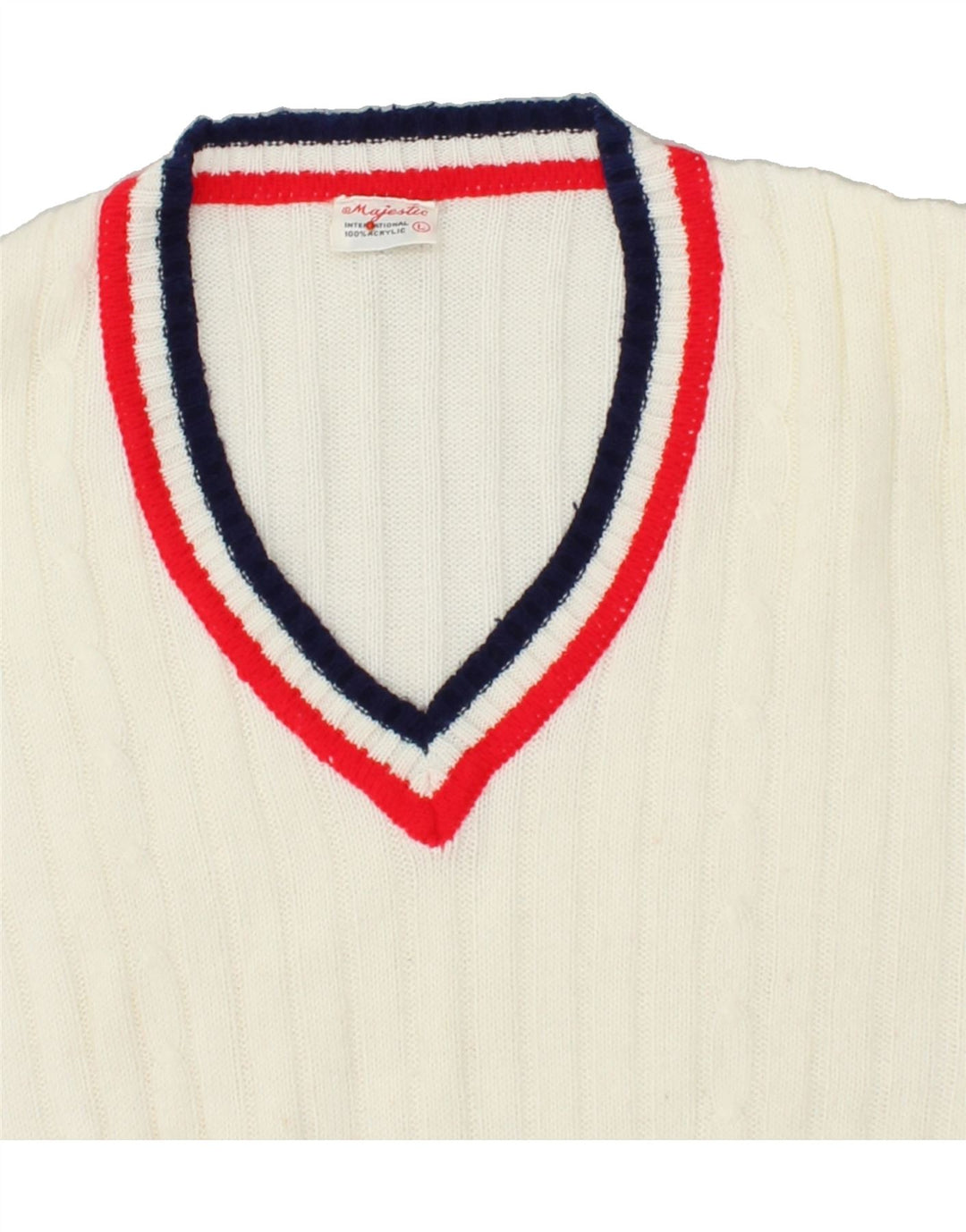 MAJESTIC Herre V-hals sweater Stor Off White Akryl