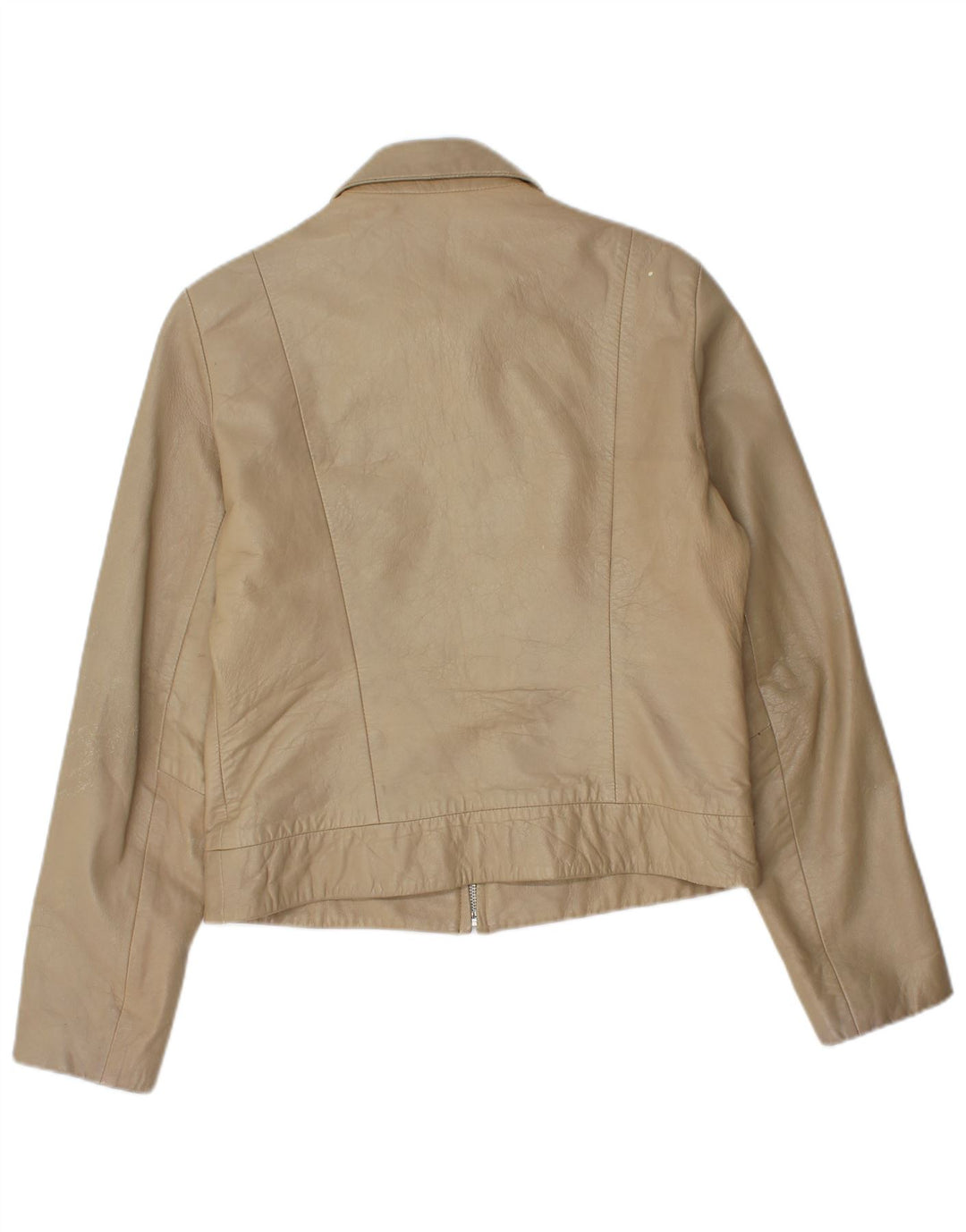 Zara Womens Crop Læderjakke UK 14 Large Beige Læder