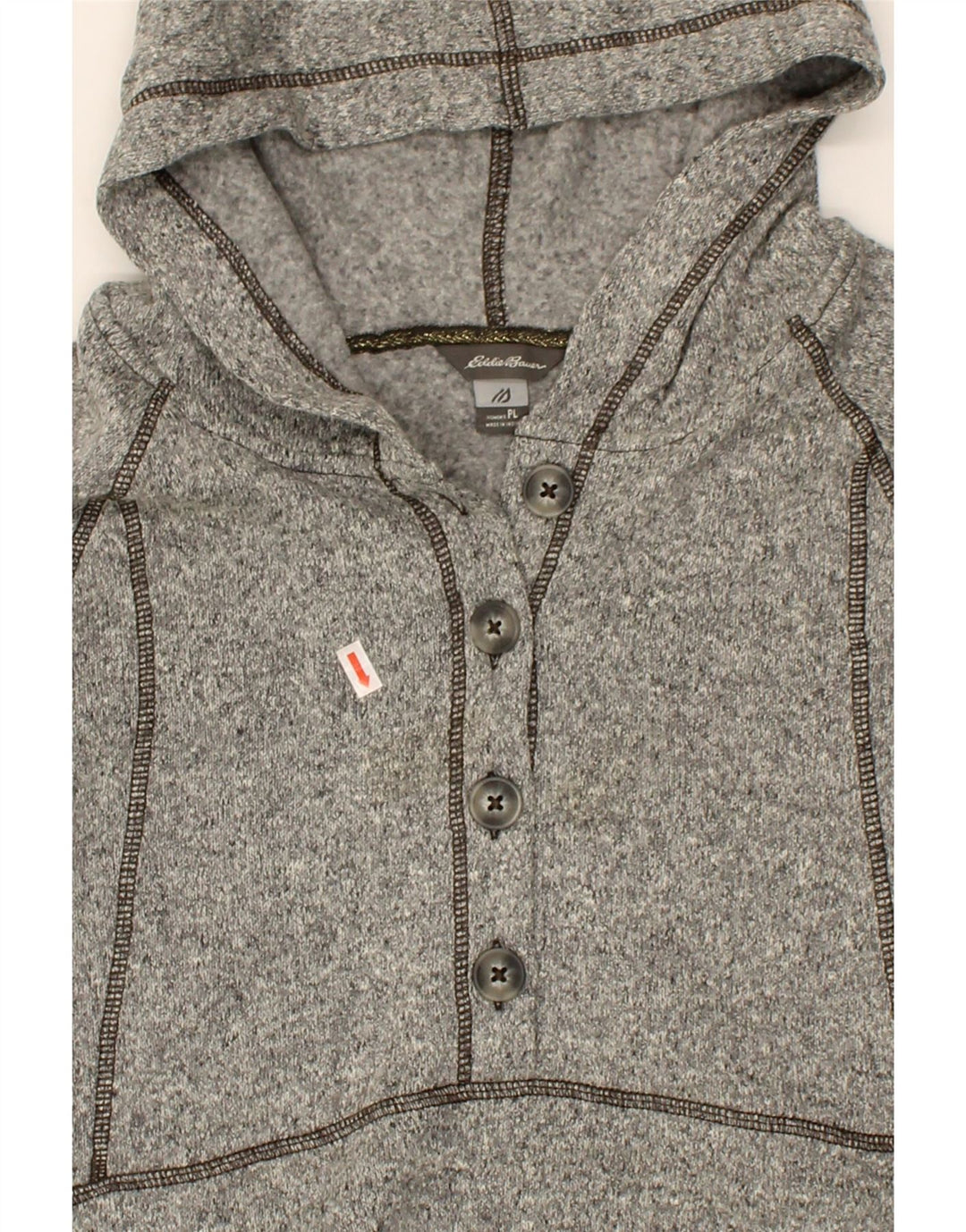 EDDIE BAUER Womens Hoodie Jumper UK 16 Large Grey Flecked Polyester Vintage Eddie Bauer and Second-Hand Eddie Bauer from Messina Hembry 