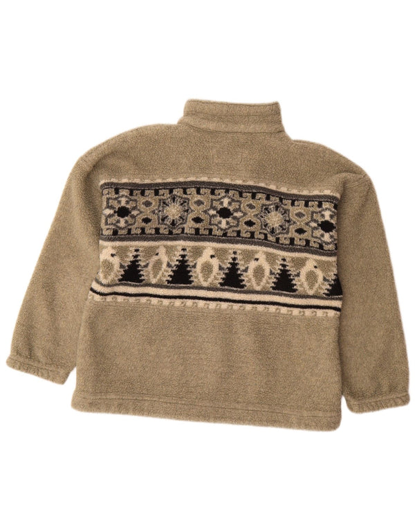 VINTAGE Dame Fleece Jumper med lynlås DK 16 Large Beige Fair Isle
