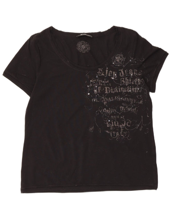 Liu Jo Grafisk T-shirt top til kvinder IT 52 XL Sort bomuld