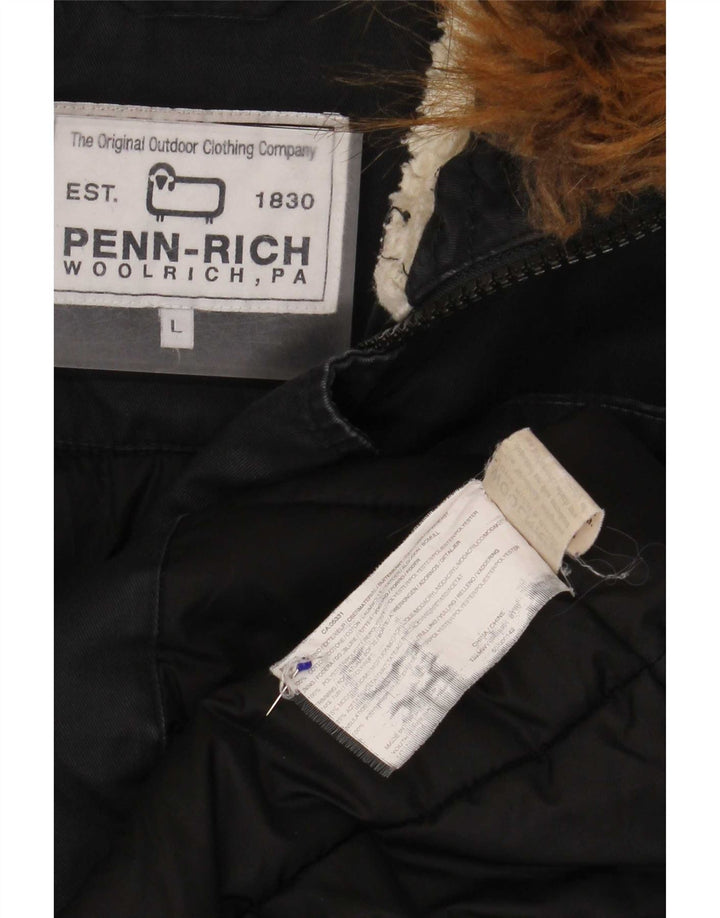 Woolrich Herre Hooded Parka Jacket UK 40 Large Navy Blue Cotton