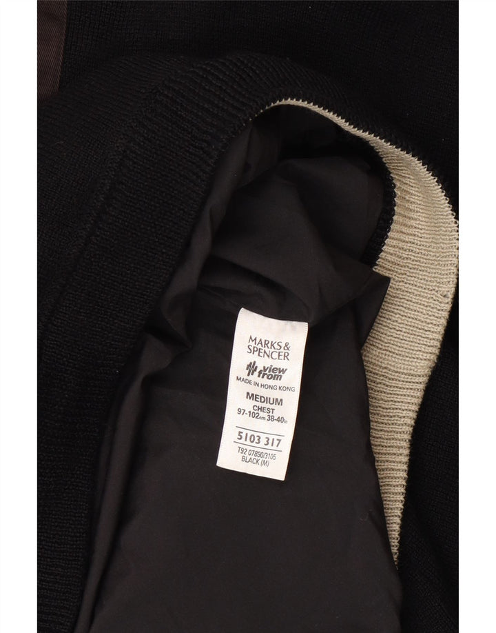 Marks & Spencer Herre Zip Neck Jumper Sweater Medium Sort Akryl