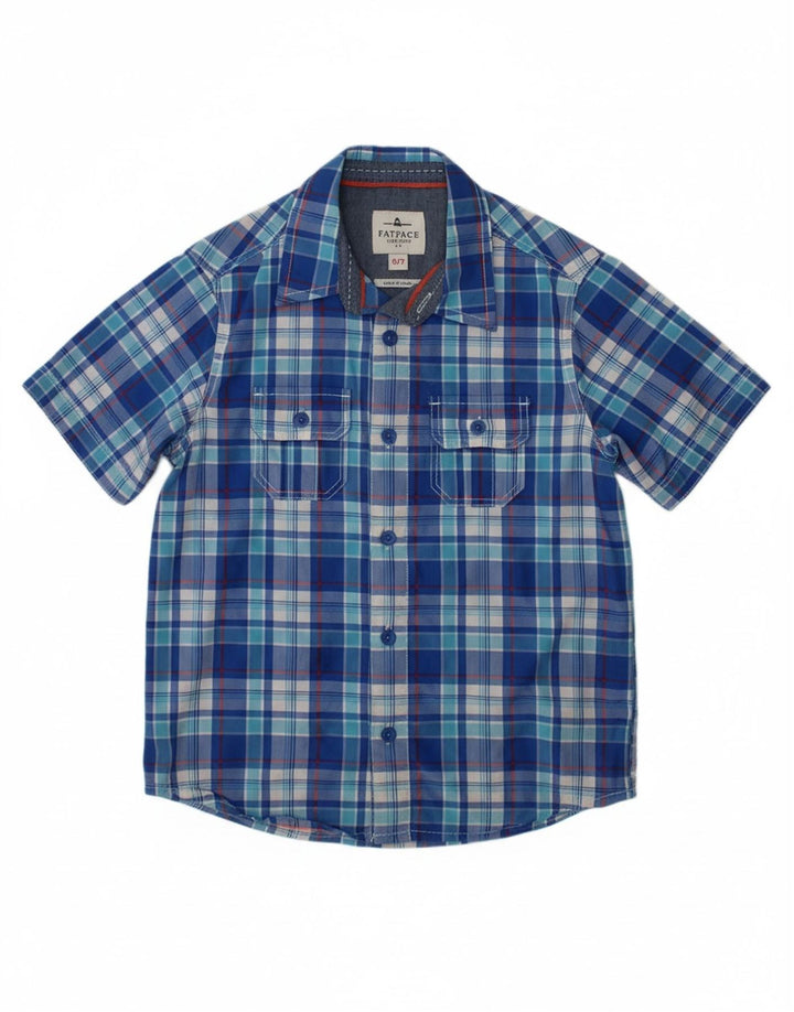 FAT FACE Boys Short Sleeve Shirt 6-7 Years Blue Check Cotton