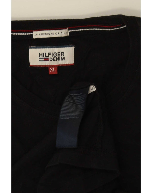 Tommy Hilfiger Herre T-Shirt Top XL Sort Bomuld