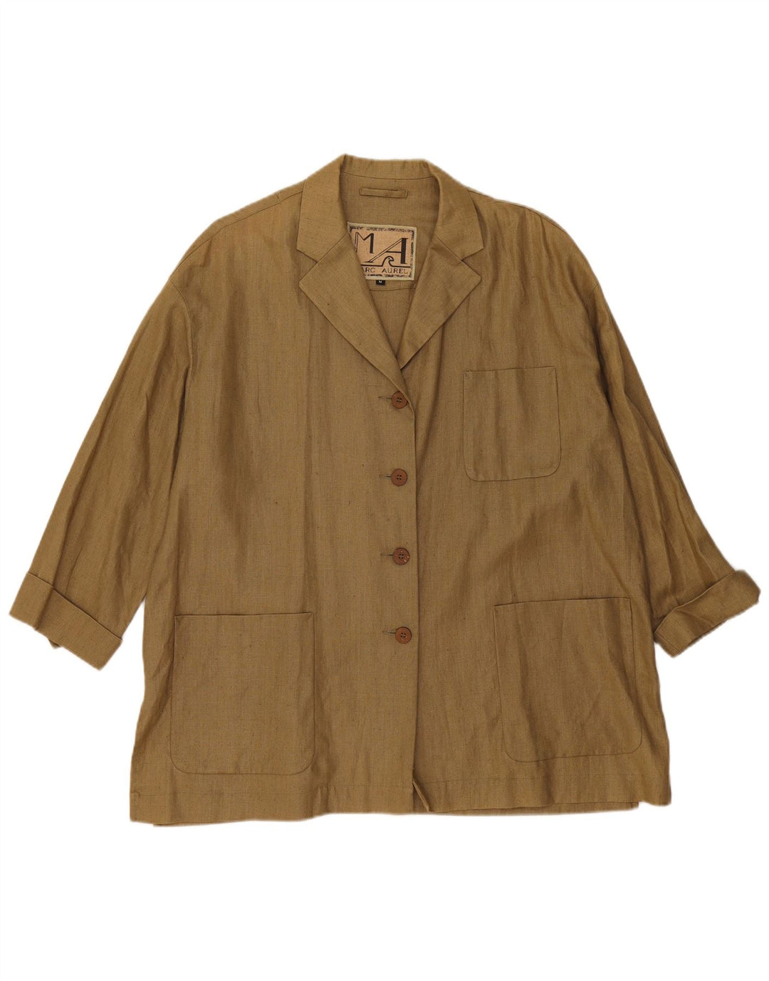 Marc Aurel Dame Oversized 4 Button Blazer Jacket UK 14 Medium Khaki Linen