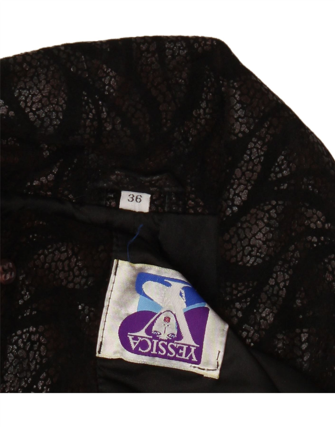 Yessica Womens Oversized Læderfrakke EU 36 Lille sort geometrisk læder