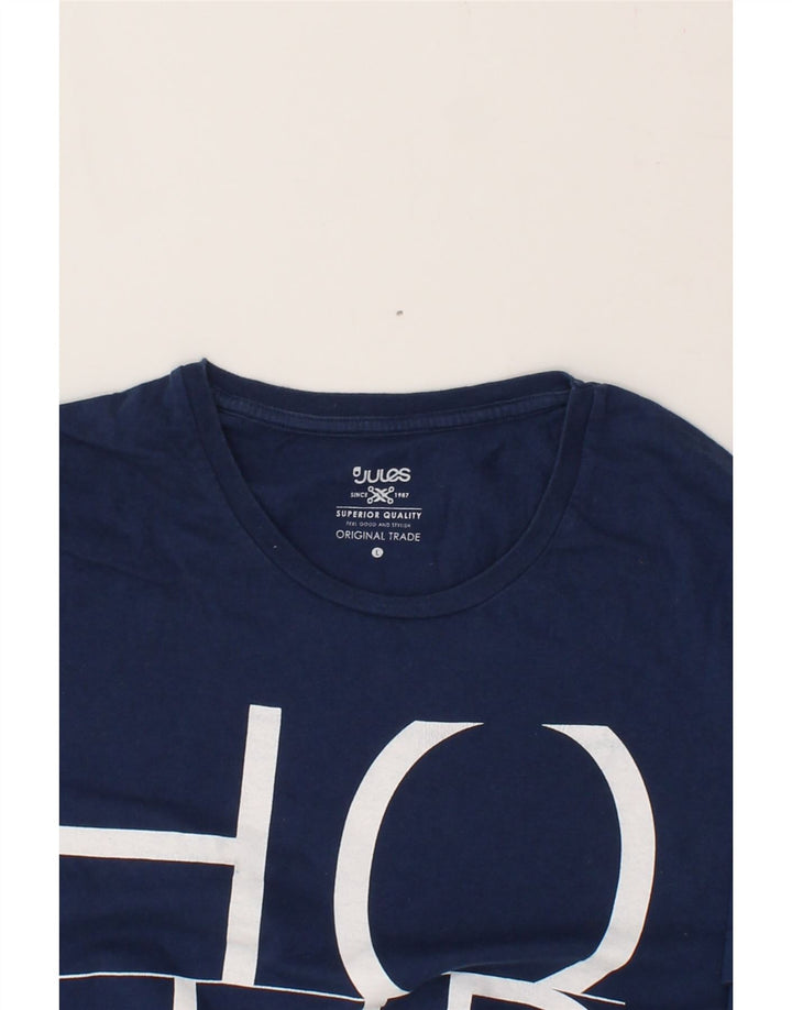 JULES Mens Graphic T-Shirt Top Large Navy Blue Cotton Vintage Jules and Second-Hand Jules from Messina Hembry 