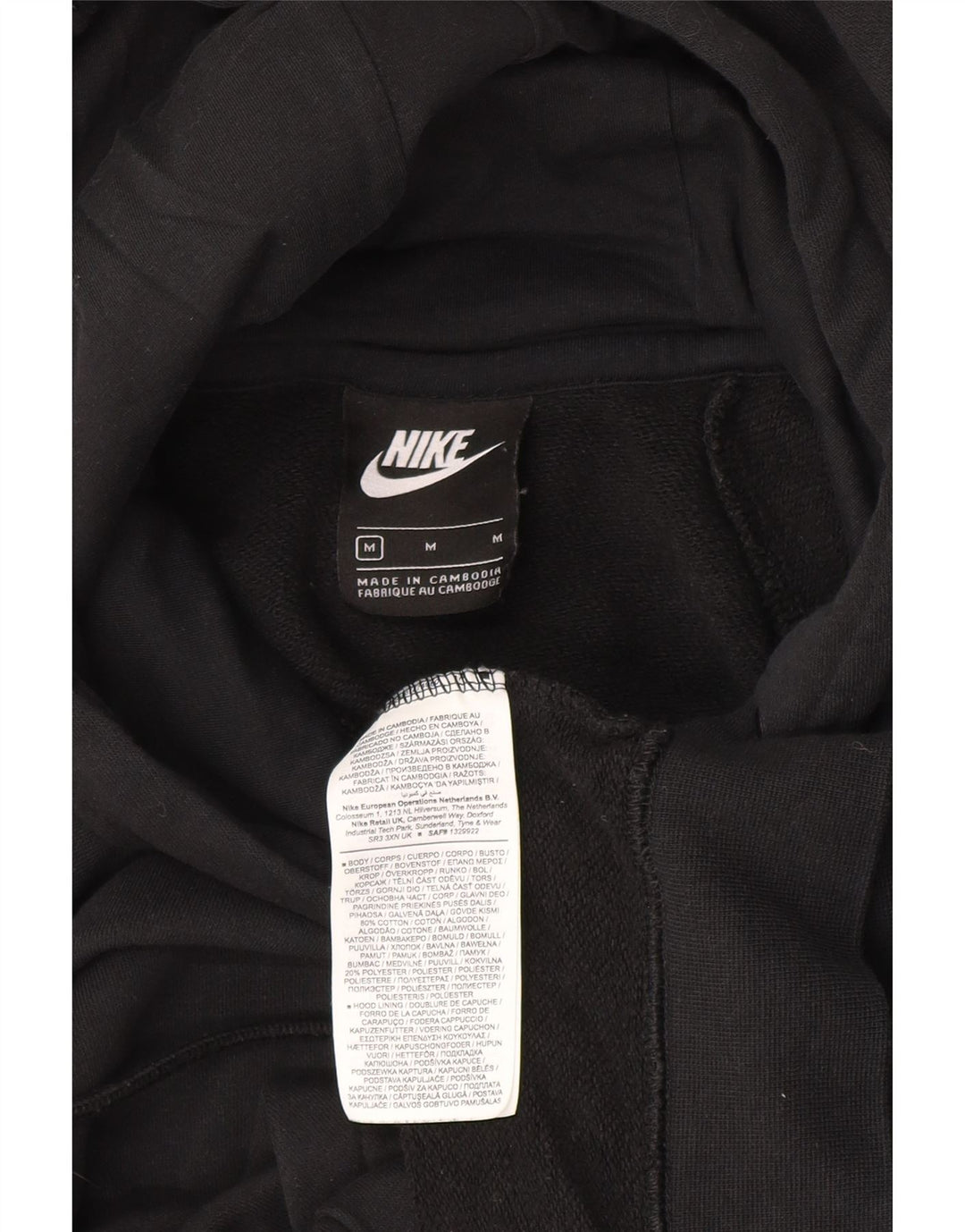 Nike Dame Oversized Hoodie Jumper UK 14 Medium Sort Bomuld