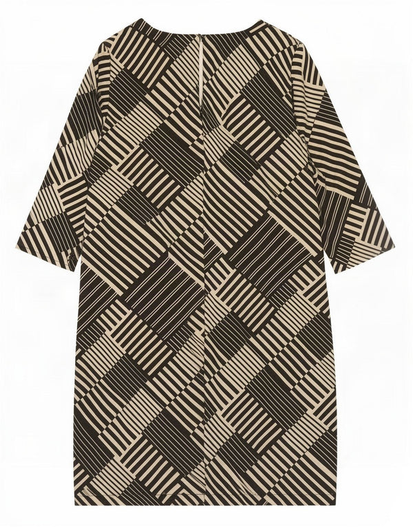 Marks & Spencer Dame 3/4-ærmet Shift Dress UK 12 Medium Sort Geometrisk