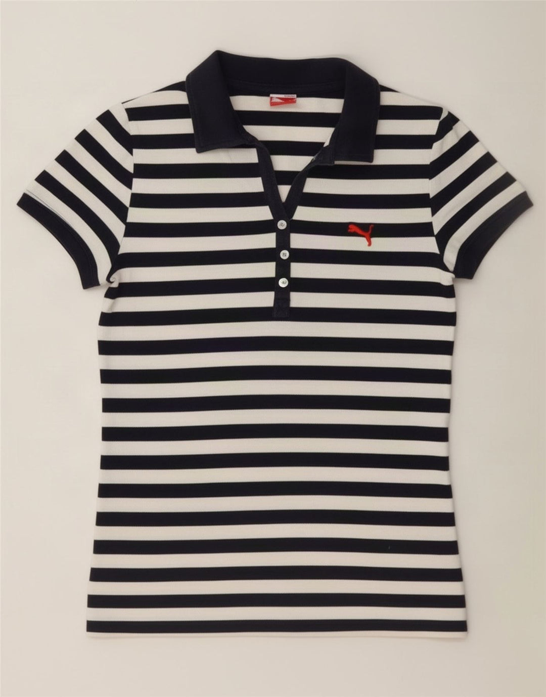 Puma Dame Polo Shirt UK 10 Lille hvid stribet bomuld