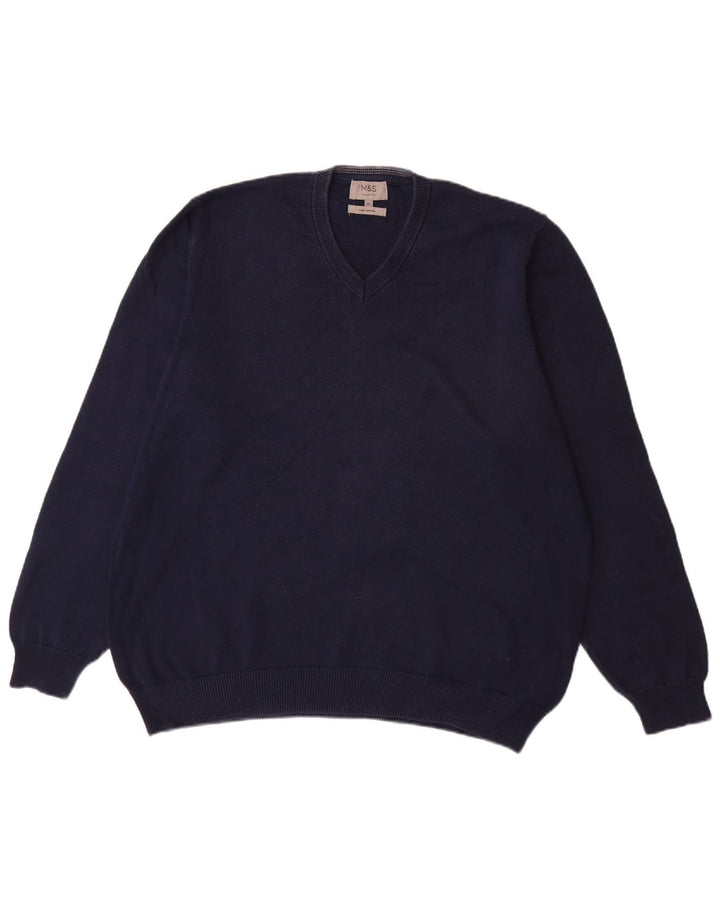 Marks & Spencer Herre V-hals sweater XL marineblå bomuld