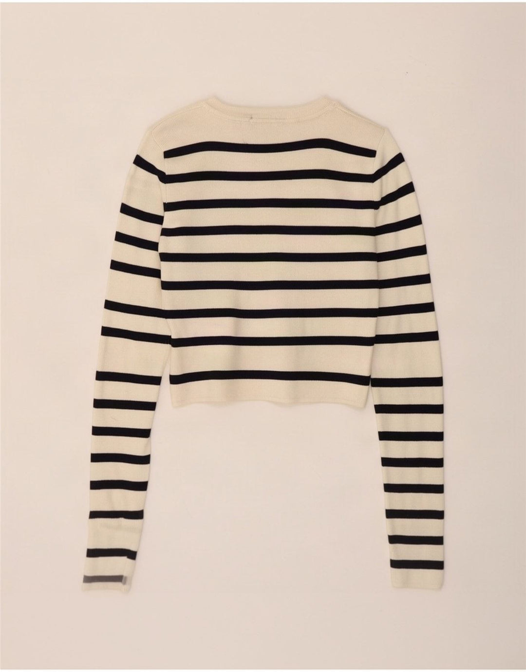 Zara Womens Crop Bluse Top UK 8 Small Off White Stribet Viscose