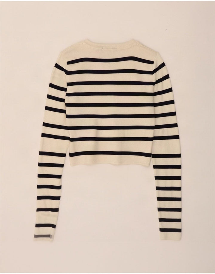 Zara Womens Crop Bluse Top UK 8 Small Off White Stribet Viscose