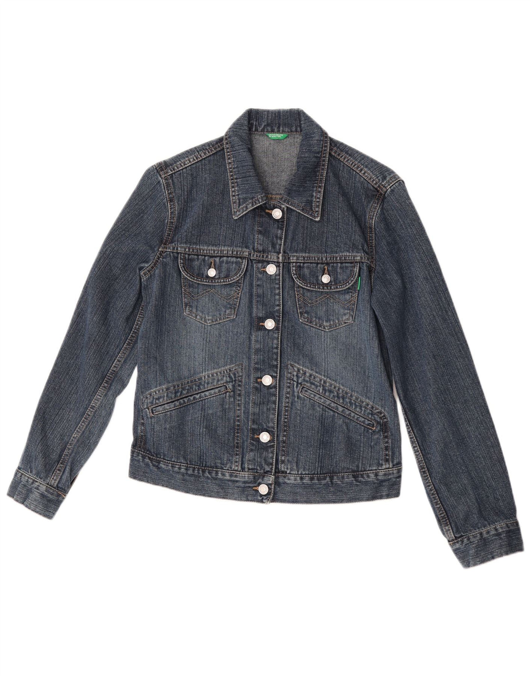 Benetton Dame denimjakke UK 10 Lille Blå Bomuld