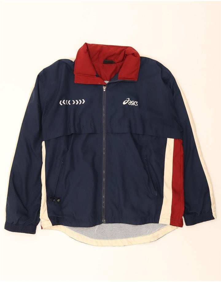 ASICS Mens Windbreaker Jacket UK 44 2XL Navy Blue Colourblock Polyester Vintage Asics and Second-Hand Asics from Messina Hembry 