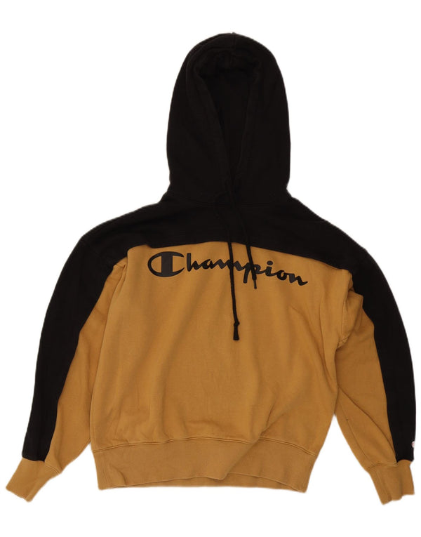 Champion Graphic Hoodie Jumper UK 14 Medium Yellow Colourblock