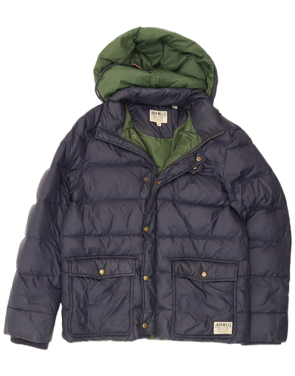 Jack Wills Mens Hooded Padded Jacket UK 38 Medium Navy Blue Nylon