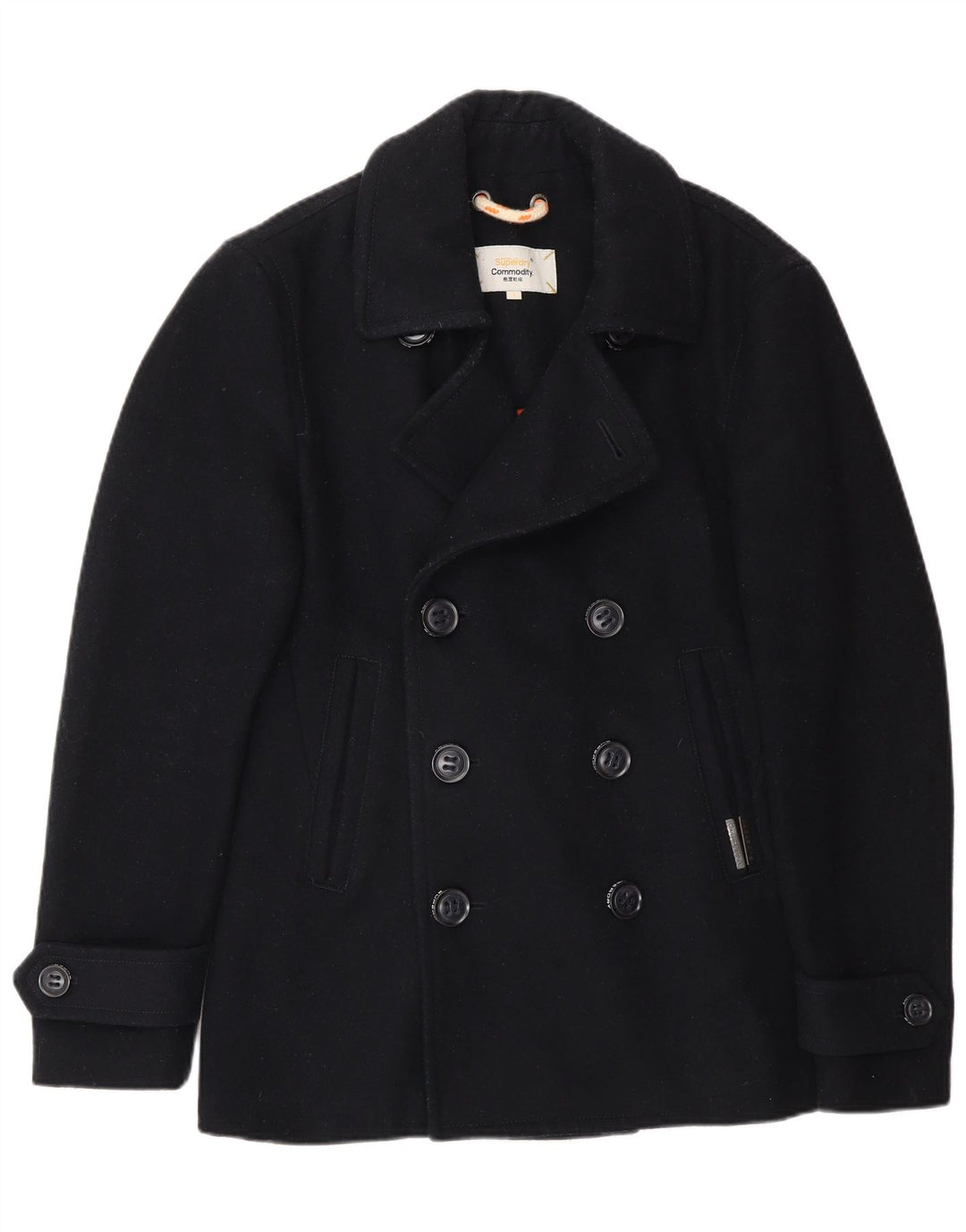 Superdry Men Pea Coat UK 36 Small Navy Blue Wool