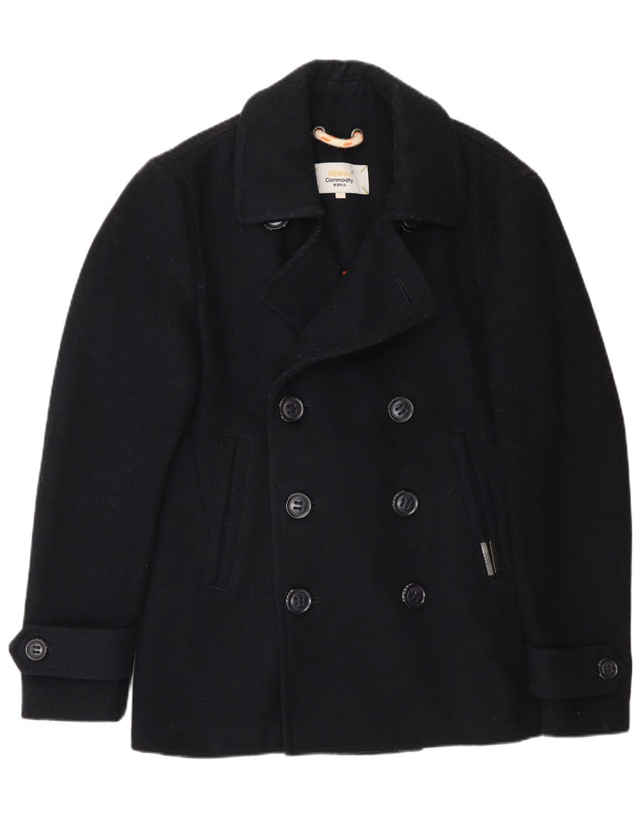 Superdry Men Pea Coat UK 36 Small Navy Blue Wool