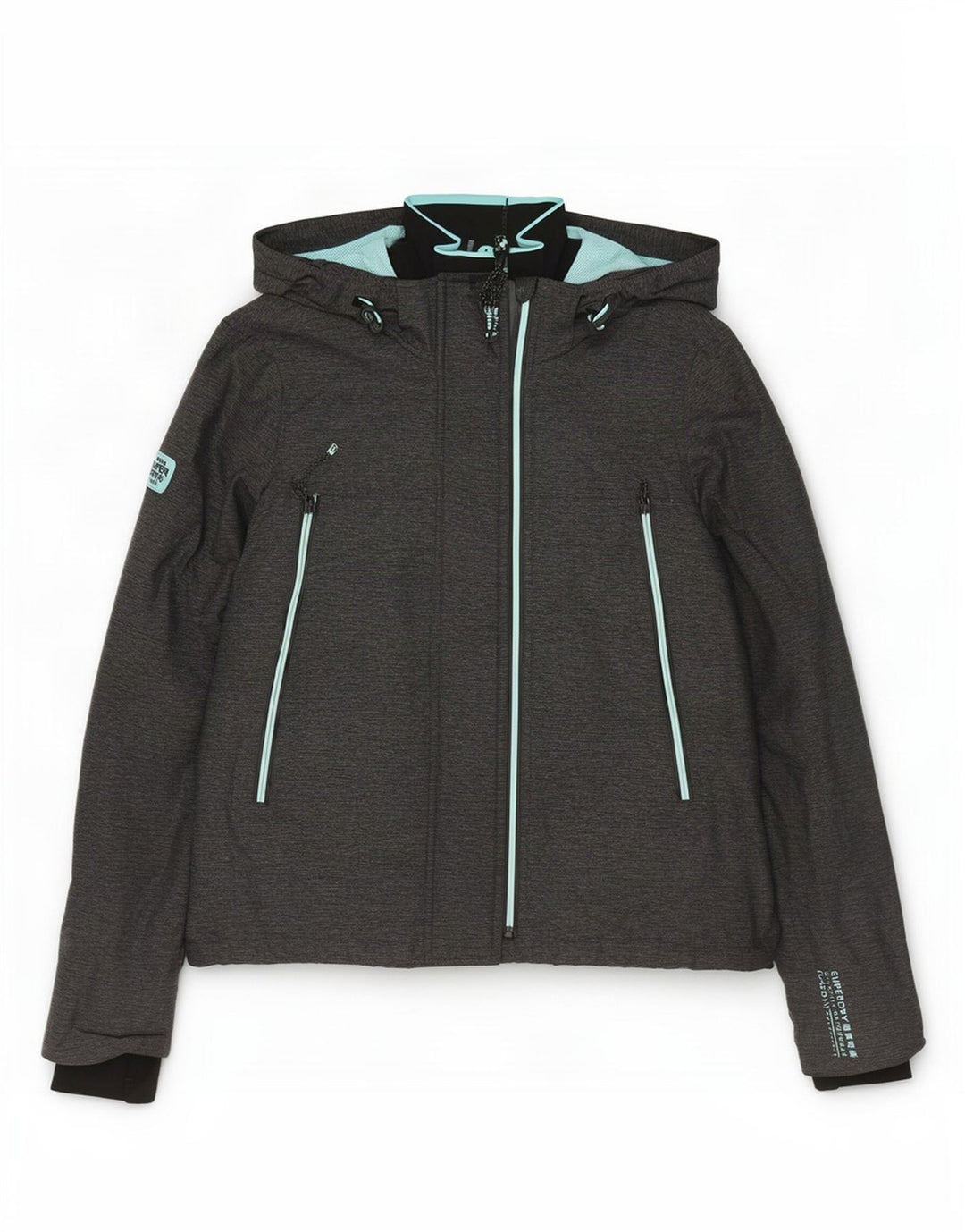 Superdry Regnjakke med hætte til kvinder UK 16 Stor grå nylon