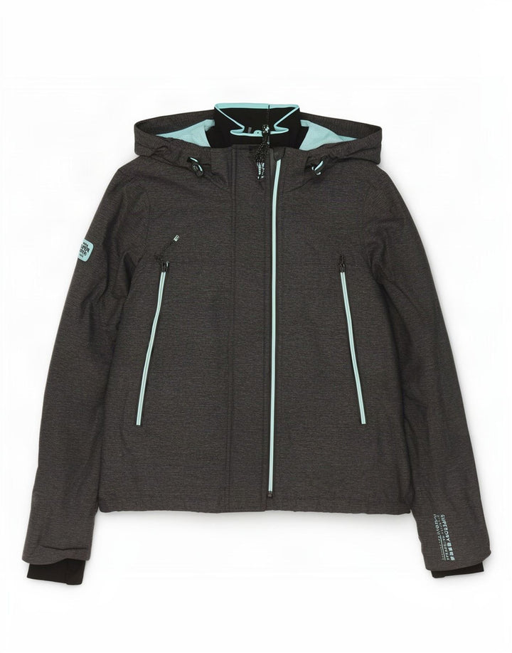 Superdry Regnjakke med hætte til kvinder UK 16 Stor grå nylon
